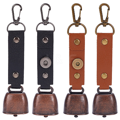 4Pcs 2 Colors Imitation Leather & Iron Bell Keychains AJEW-CL0002-41-1