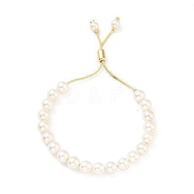 Shell Pearl Beaded Slider Bracelet with Brass Snake Chain X-BJEW-B066-01B-02-1