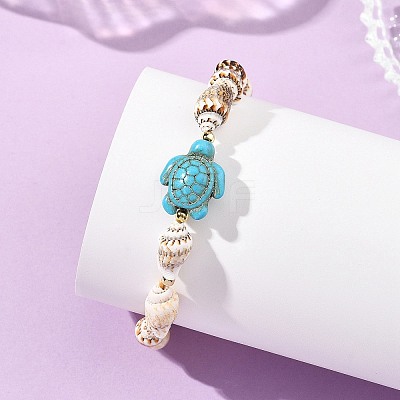2Pcs Natural Sea Shell & Synthetical Turquoise Beaded Bracelets for Women BJEW-JB13838-1