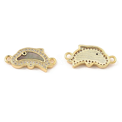 Rack Plating Brass Micro Pave Clear Cubic Zirconia Connector Charms KK-K342-23G-1