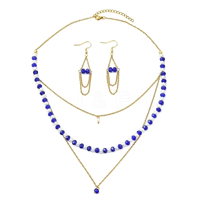 Rondelle 304 Stainless Steel & Glass Beaded Layered Necklace and Earring Set Set for Women SJEW-JS01384-01-1