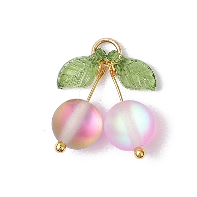 5Pcs 5 Colors Dyed Frosted Synthetic Moonstone Cherry Pendants PALLOY-TA00255-1