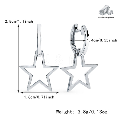 Simple 925 Sterling Silver Star Hoop Earrings BO3781-1