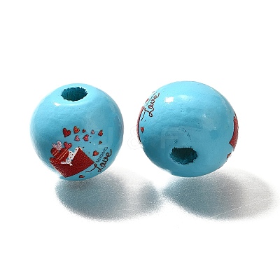 Valentine's Day Element Printed Wood Beads WOOD-R002-01-26-1
