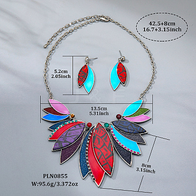 Leaf Alloy with Imitation Leather Pendant Necklace & Stud Dangle Earring FS-WGFF9DD-04-1
