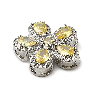 Brass Pave Cubic Zirconia 5-Petal Flower Multi-Strand Links KK-I276-30P-01-1