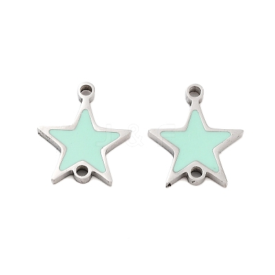 304 Stainless Steel Aquamarine Enamel Connector Charms STAS-Z078-14P-1