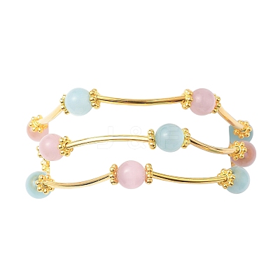 Cat Eye Round Beads Multi-strand Bracelets for Women BJEW-JB12338-01-1