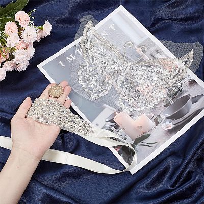 1Pc 3D Butterfly Polyester Computerized Embroidery Appliques for Wedding Dress DIY-GF0006-64-1