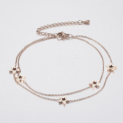 304 Stainless Steel Multi-Strand Anklets AJEW-H012-19RG-1