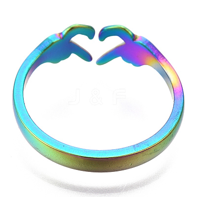 304 Stainless Steel Hand Heart Cuff Rings X-RJEW-N038-121M-1