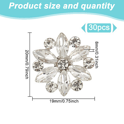 30Pcs Alloy Rhinestone Shank Bottons BUTT-HY0001-14S-1