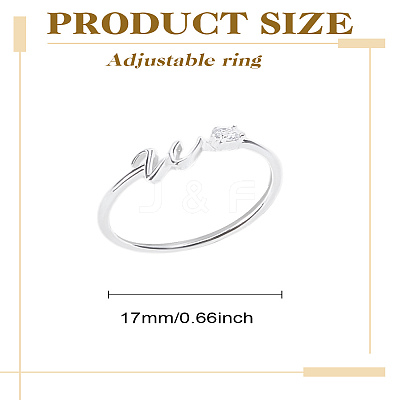 1Pc Letter Brass Rhinestone Open Cuff Rings for Women AJEW-LP0004-47W-S-1