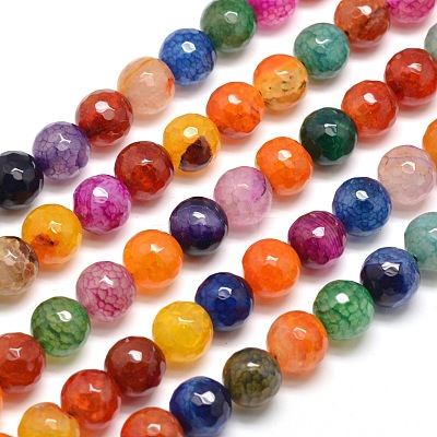 Dyed Natural Agate Faceted Round Beads Strands G-E268-34-1