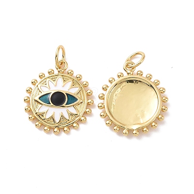 Flat Round with Eye Pattern Brass Enamel Pendants KK-G435-16G-1