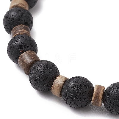 Natural Lava Rock & Rudraksha & Coconut & Howlite Beads Stretch Couples Bracelets for Men BJEW-JB11329-02-1