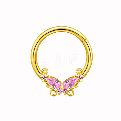 304 and 316 Surgical Stainless Steel Cubic Zirconia Butterfly Nipple Rings WGE628F-01-1