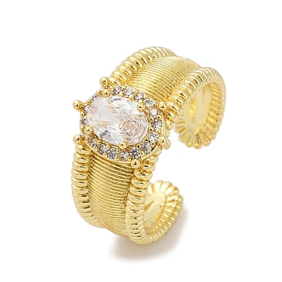 Brass Micro Pave Cubic Zirconia Open Cuff Rings for Women RJEW-U059-01G-02-1