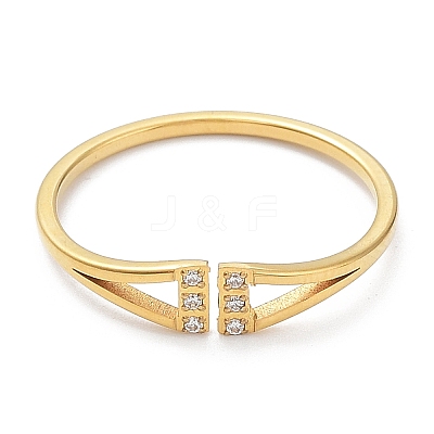 Ion Plating(IP) 304 Stainless Steel Triangle Open Cuff Ring with Cubic Zirconia RJEW-K224-09G-1