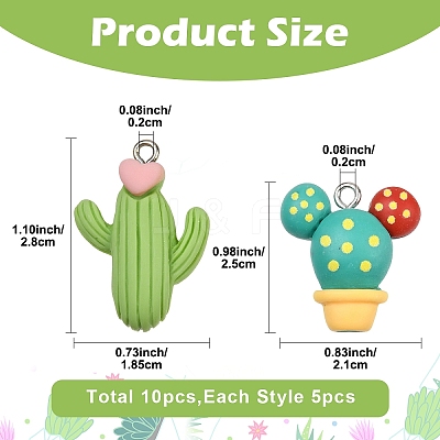 10Pcs 2 Styles Opaque Resin Plant Pendants RESI-YW0005-66-1