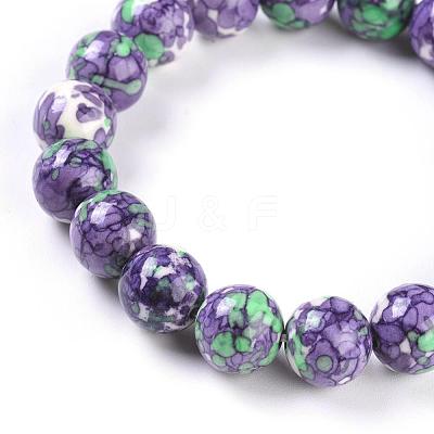 Ocean White Jade Round Beaded Stretch Bracelets BJEW-G019-3-1