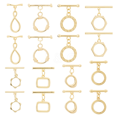 16Pcs 8 Styles Brass Toggle Clasps KK-HS0001-40-1