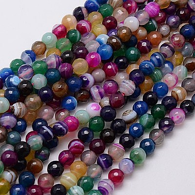 Natural Striped Agate/Banded Agate Beads Strands G-G581-6mm-17-1