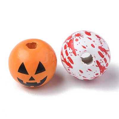 40Pcs 4 Colors Halloween Theme Printed Natural Wooden Beads WOOD-FS0001-03-1