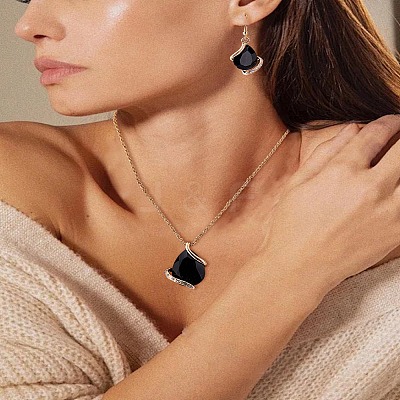 Teardrop Alloy Glass Jewerly Sets. Including Pendant Necklace and Dangle Earring SJEW-LP0001-30C-1