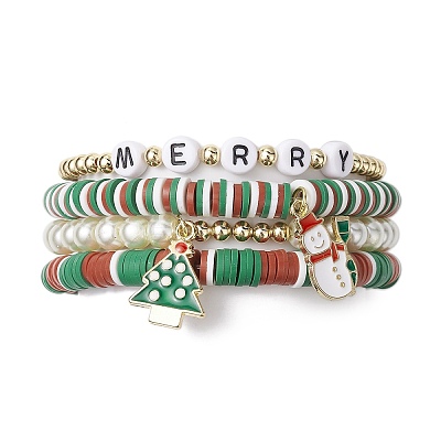4Pcs 4 Style Polymer Clay Stretch Bracelets Set BJEW-TA00496-1