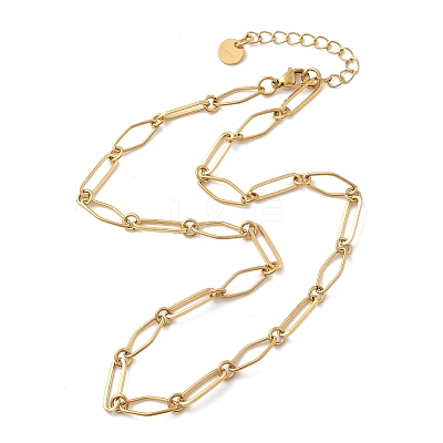 304 Stainless Steel Rhombus & Oval Link Chain Necklace BJEW-B072-03G-1