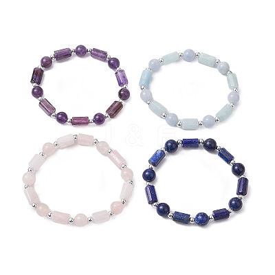 Natural mixed Gemstone Round Beaded Stretch Bracelets for Women BJEW-JB11137-1