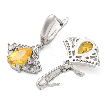 Brass Pave Cubic Zirconia Ginkgo Leaf Hoop Earrings for Women EJEW-I304-30P-1