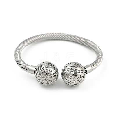 Hollow Round Brass Open Cuff Bangles BJEW-Z074-04P-1