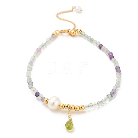 Natural Peridot Bead and Natural Fluorite Bead Bracelets BJEW-E098-06G-1