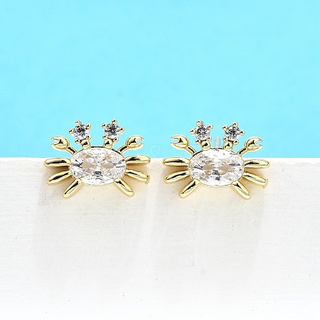 Brass Micro Pave Clear Cubic Zirconia Stud Earrings EJEW-H157-03G-02-1