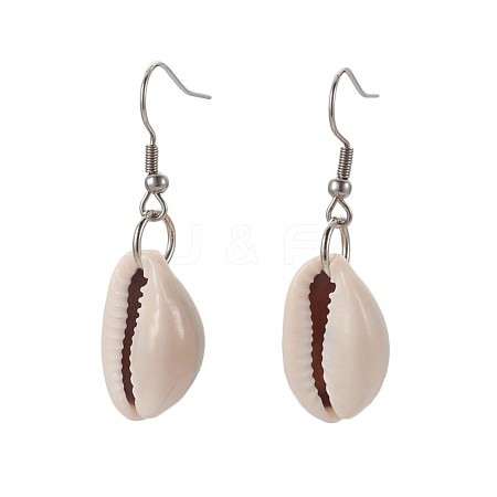 Cowrie Shell Beads Dangle Earrings EJEW-JE02899-1