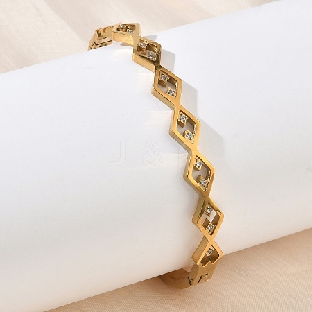 7MM 304 Stainless Steel Pave Clear Cubic Zirconia Rhombus Hinged Bangles for Women BJEW-C151-02G-1