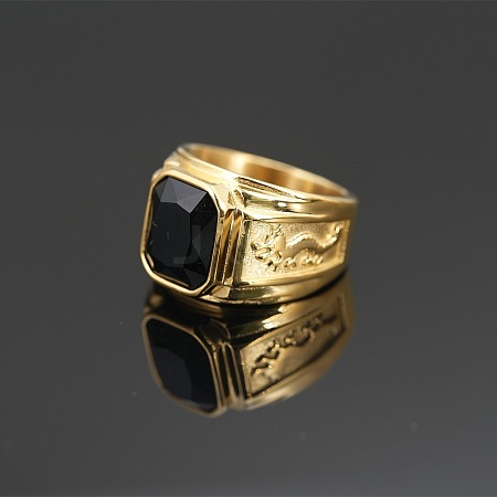 304 Stainless Steel with Cubic Zirconia Dragon Pattern Finger Rings for Men FS-WGD623F-28-1