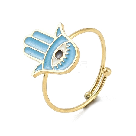 Ion Plating(IP) Hamsa Hand with Eye 304 Stainless Steel Enamel Ring RJEW-A038-01G-1