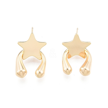 Brass Meteor Star Stud Earrings for Women EJEW-G322-11G-1