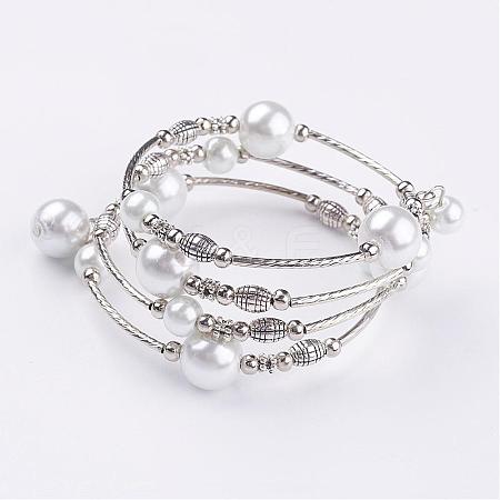 Glass Pearl Bead Wrap Bracelets BJEW-JB02860-01-1