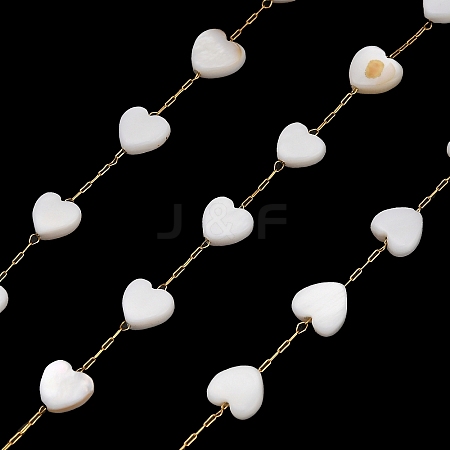 Handmade 304 Stainless Steel Shell Heart Link Chains CHS-B011-01C-G-1