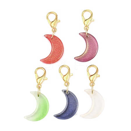 Glass Moon Pendant Decorations HJEW-JM04367-01-1