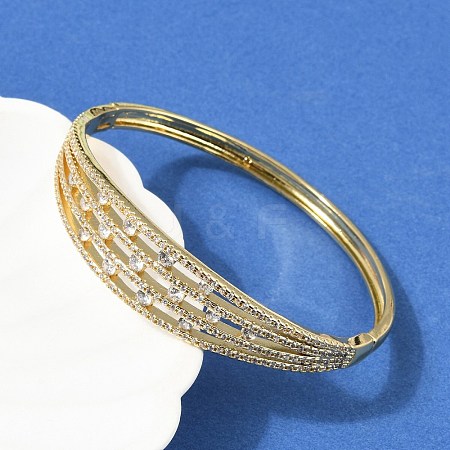 Brass Micro Pave Clear Cubic Zirconia Hinged Bangles for Women BJEW-H202-01G-1