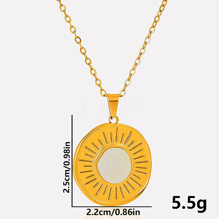 Stylish 304 Stainless Steel Pave Natural White Shell Flat Round Pendant Necklaces QJ3368-4-1