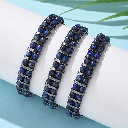 Natural Lapis Lazuli and Synthetic Hematite Adjustable Braided Bead Bracelets BJEW-H626-01-07-1