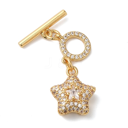 Brass Micro Pave Clear Cubic Zirconia Toggle Clasps KK-N254-81G-1