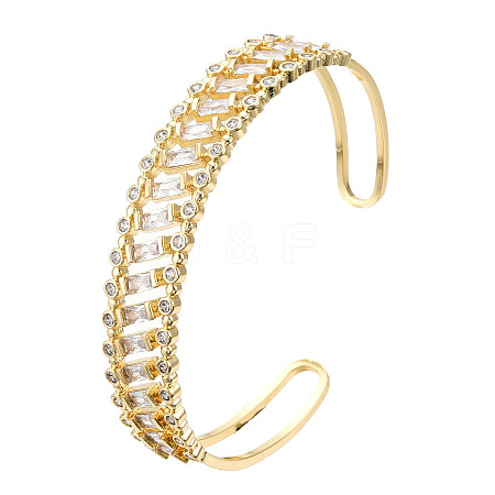 Cubic Zirconia Rectangle Open Cuff Bangle BJEW-N014-025A-1