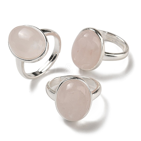 Natural Rose Quartz Oval Adjustable Rings RJEW-K371-07S-23-1